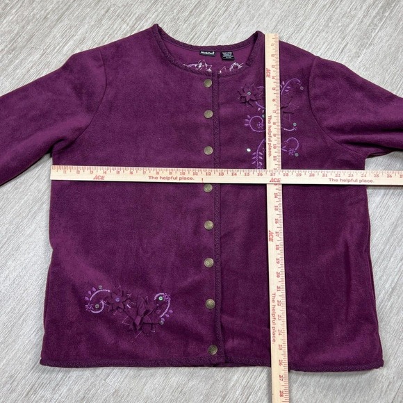 Vintage North Crest Fleece Sweater Cardigan Embroidered Floral Purple Sz 14/16W - Picture 7 of 10